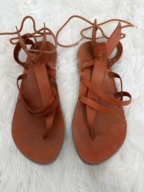 Free People Cognac Leather Lace-Up Gladiator Sandals